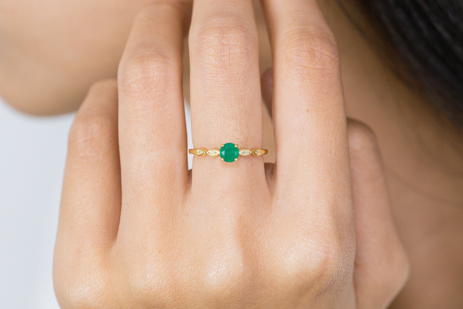 Emerald and Diamond Engagement Ring, May Birthstone, Emerald Ring, 18k Gold Unique Promise Ring, Marquise Ring